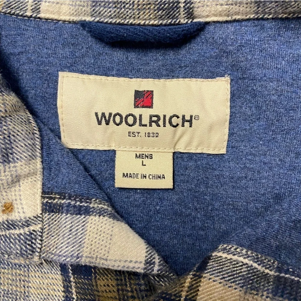 Woolrich Men’s Deep Navy Ombre Flannel Shacket Size L Plaid Shirt Heavyweight